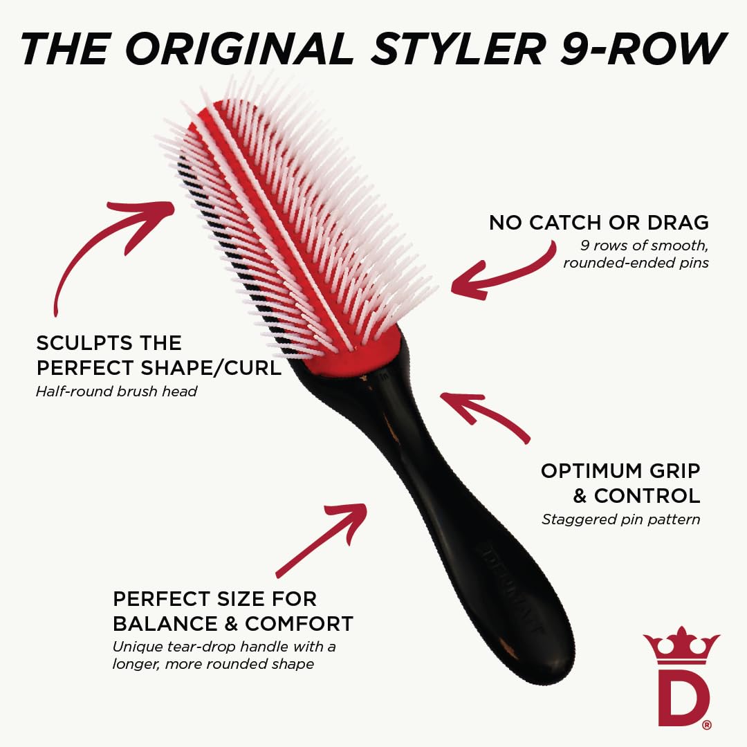 Denman D4 in-use on thick hair for gentle detangling and defined curls