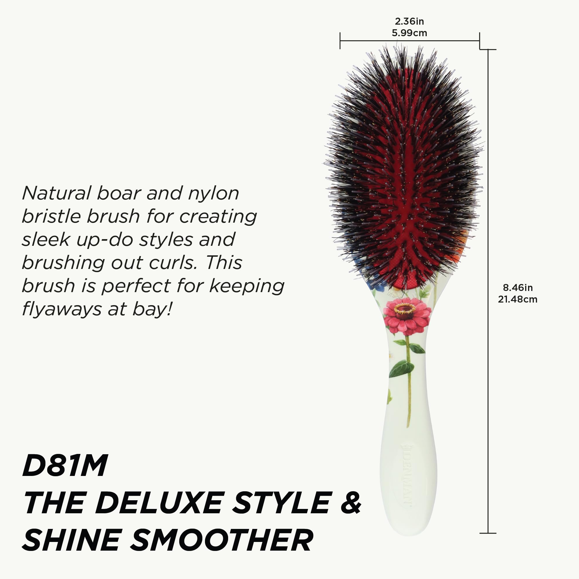 Denman D81M boar-bristle closeup highlights natural shine distribution