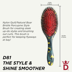 Denman D81M bristles closeup highlighting natural boar bristles for shine and smooth detangling.