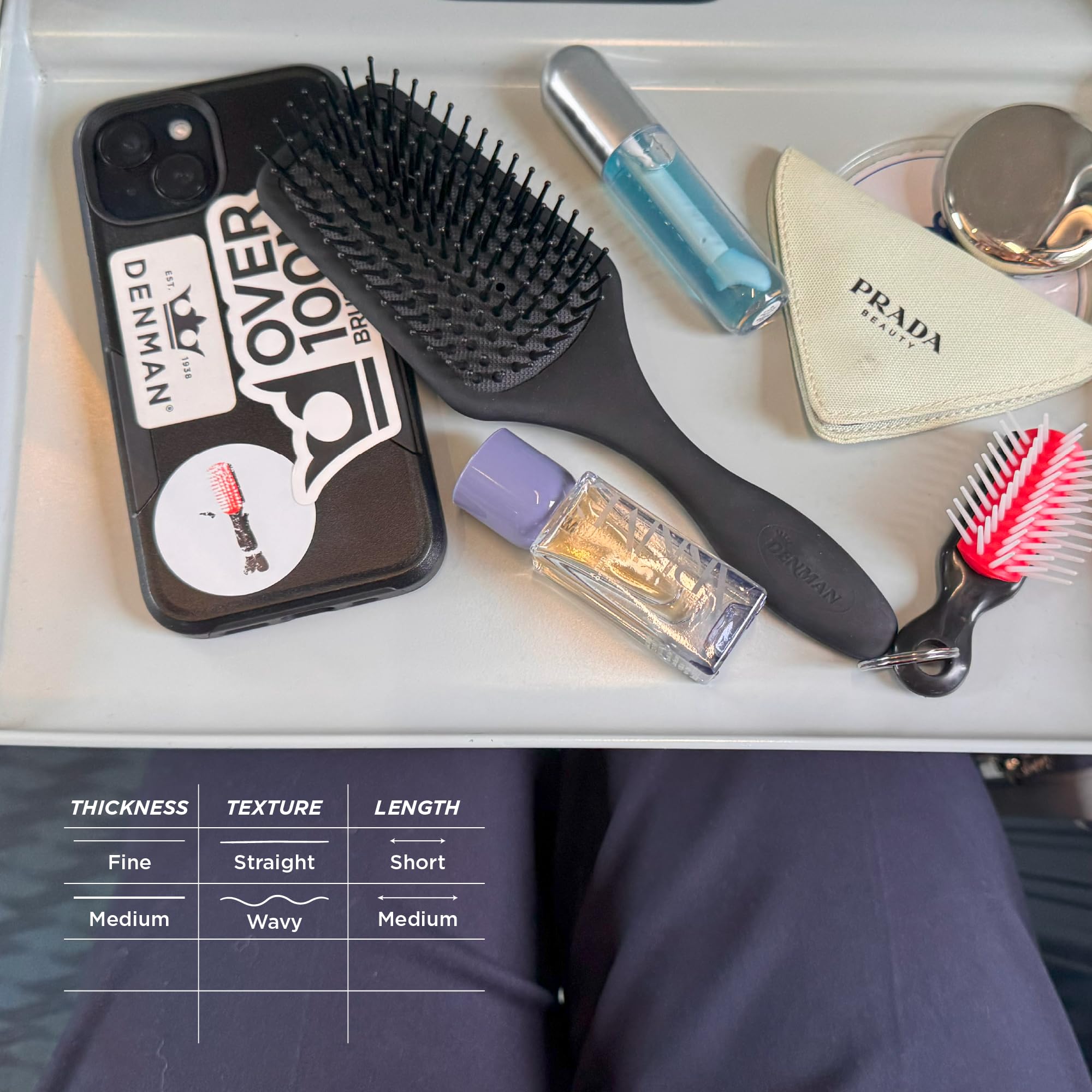 Denman D84 ergonomic non-slip handle reduces hand fatigue during styling.