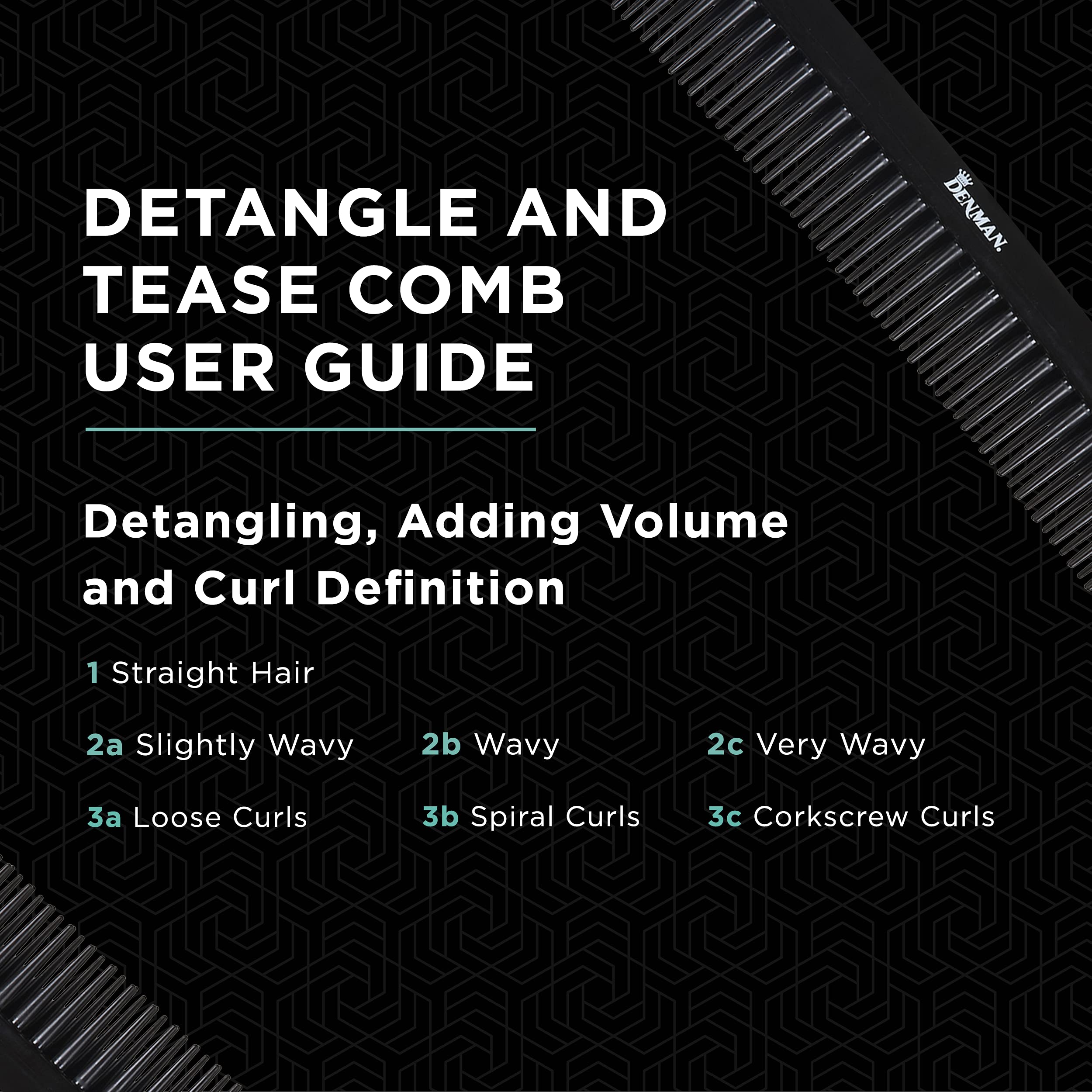 Denman Jack Dean curl volumiser comb enhances 2C-4C curls with definition