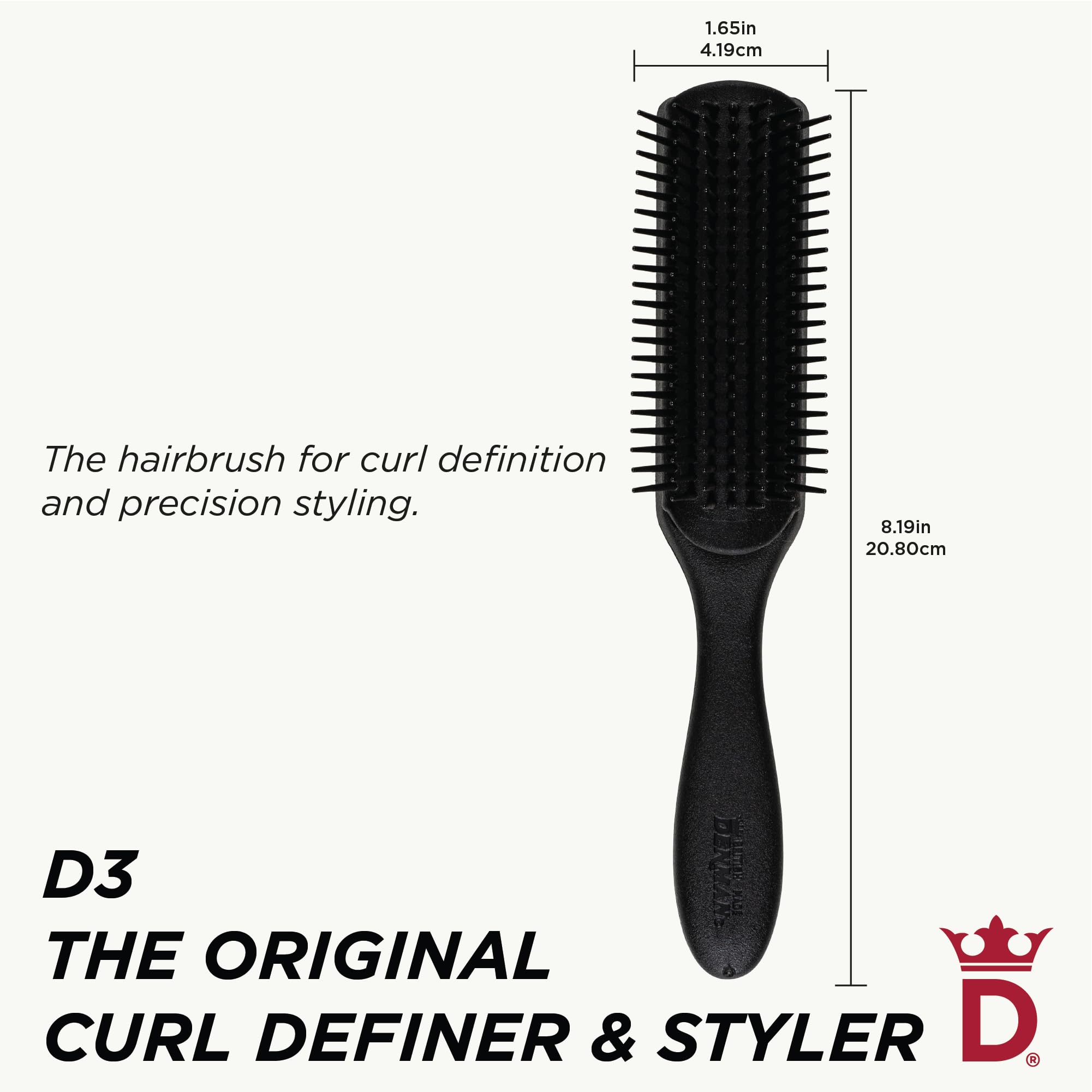 Denman Jack Dean D3 all-black nylon pins closeup defining curls without snagging