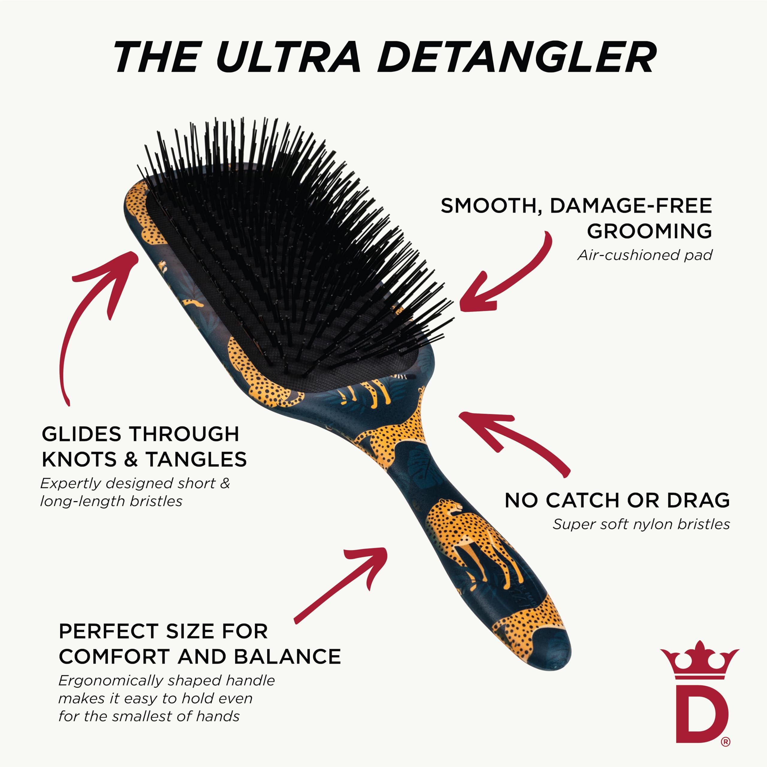 Denman Ultimate Detangling Brush on dry hair delivering smooth, gentle grooming