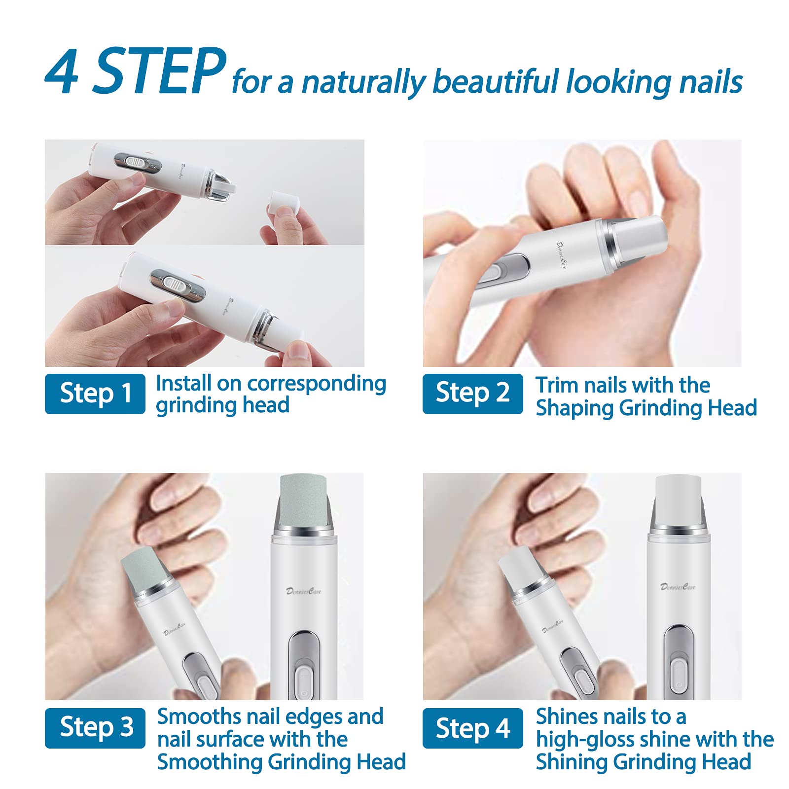 DenniesCare electric nail buffer packaging content highlights the complete manicure kit