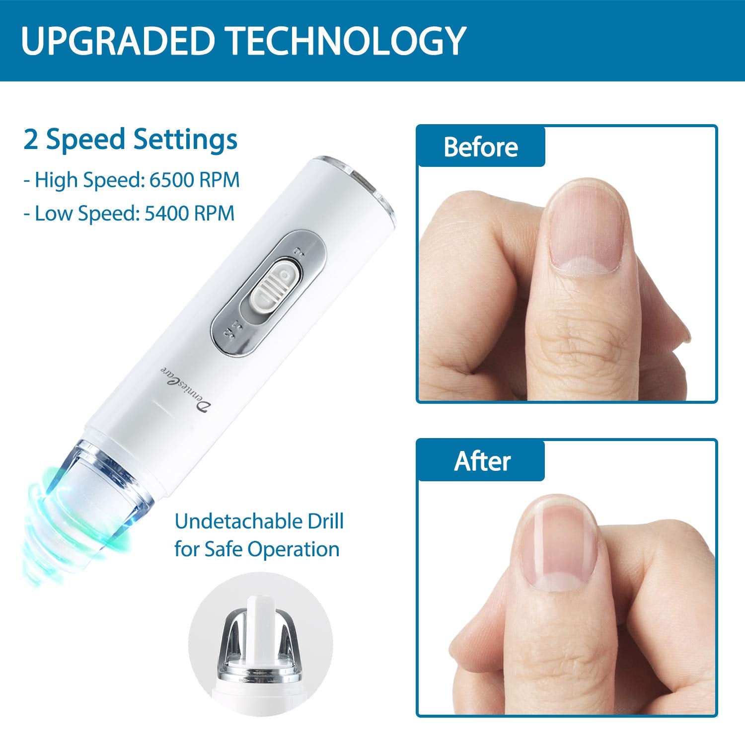 DenniesCare electric nail buffer USB cable for easy recharging