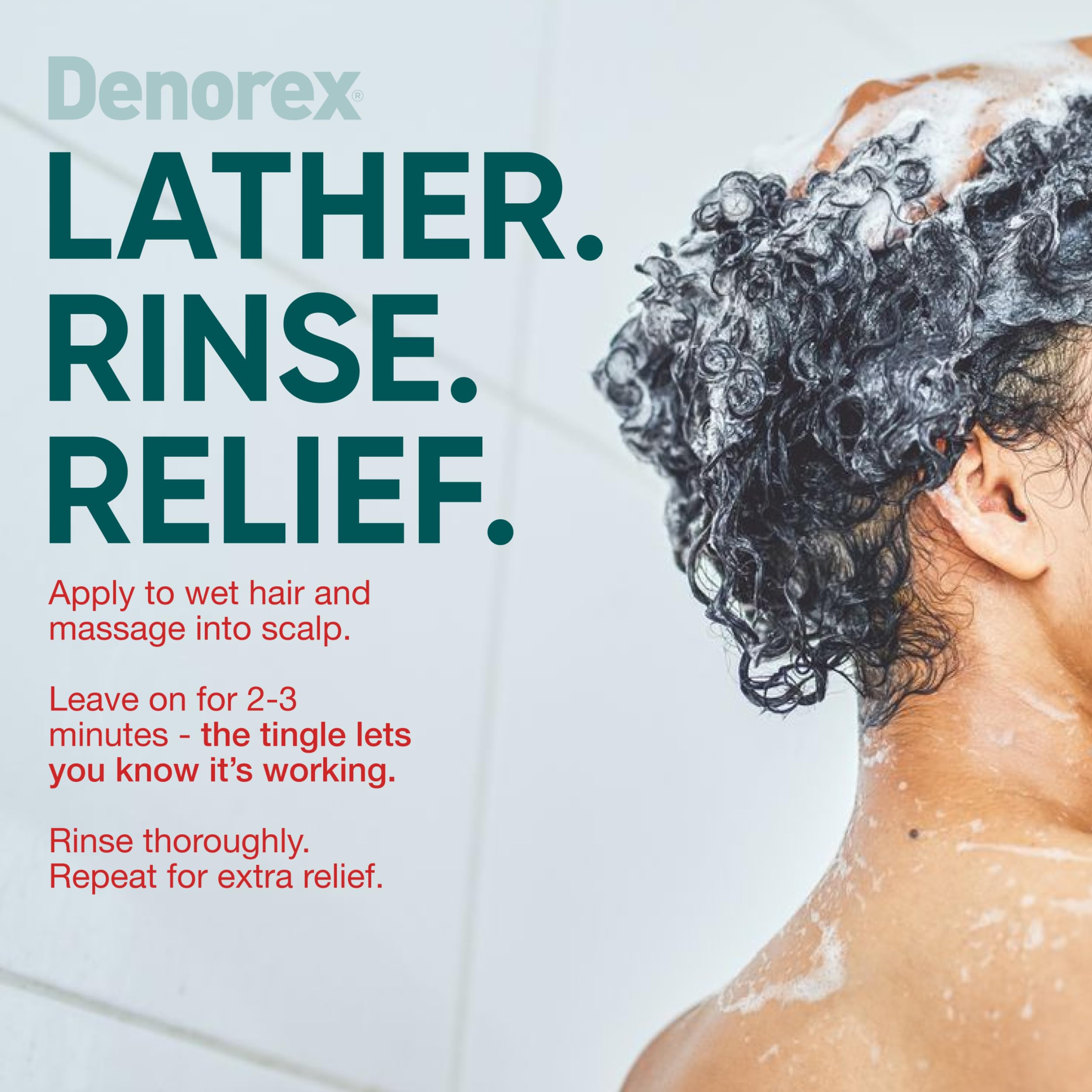 Denorex Advanced Relief bathroom shelf duo suggests simple daily routine