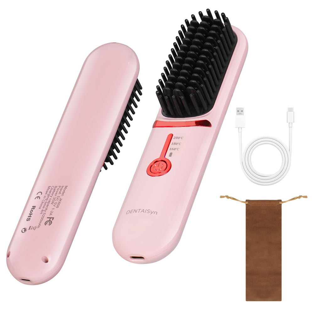 DENTAISyn cordless hair straightener brush for travel with portable design and quick charging.