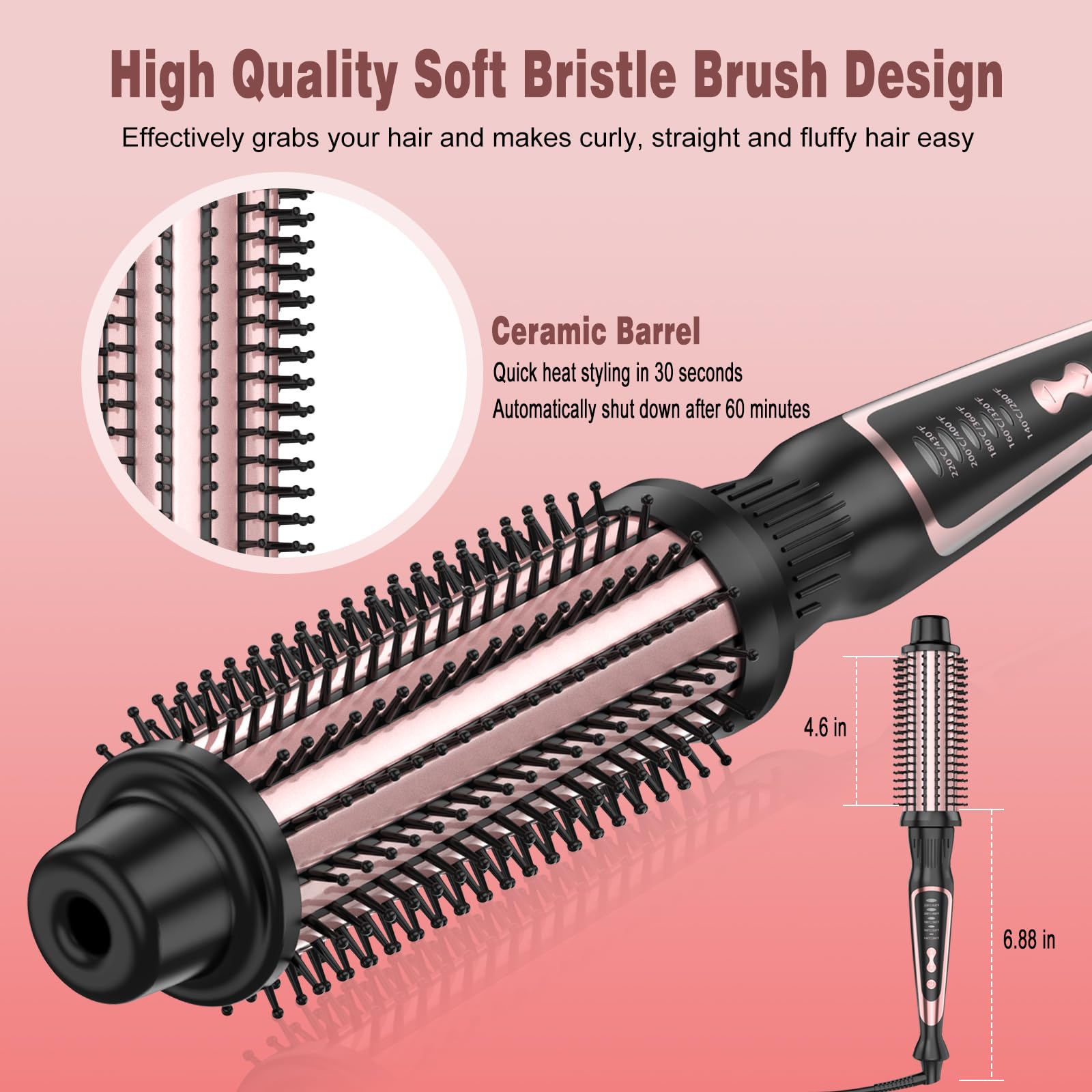DENVEK Thermal Brush ionic technology badge highlighting frizz-control potential.
