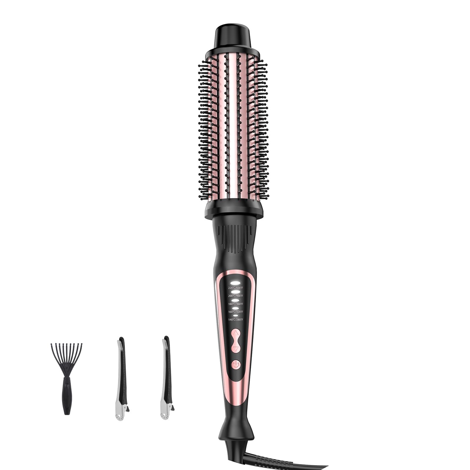 DENVEK Thermal Brush rose-gold handle closeup for versatile styling options.