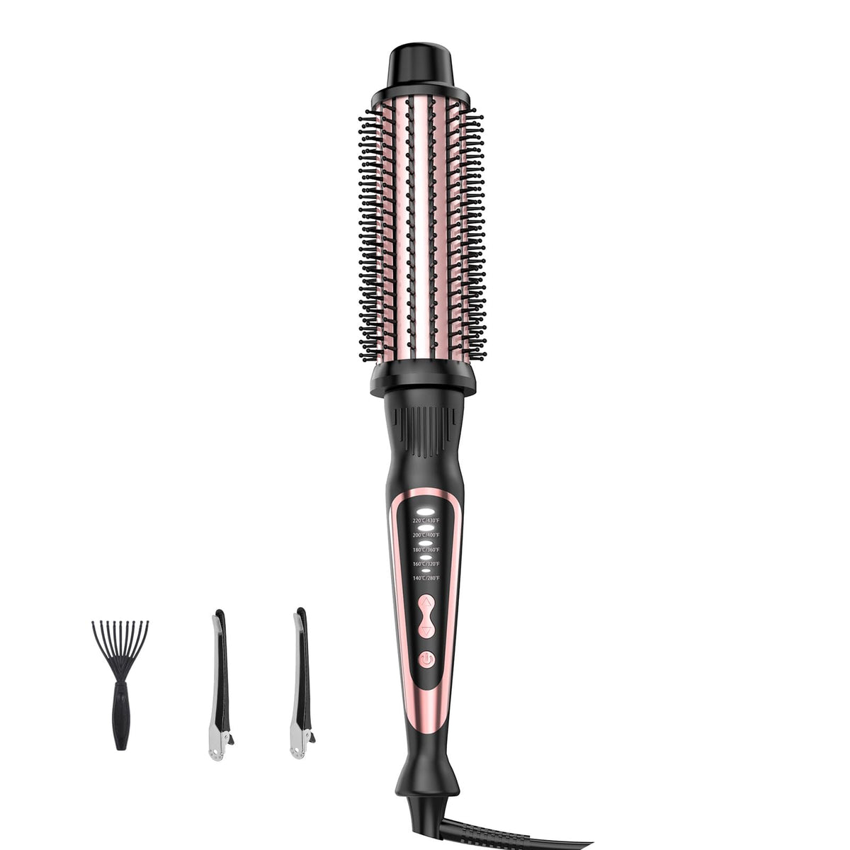 DENVEK Thermal Brush rose-gold handle closeup for versatile styling options.