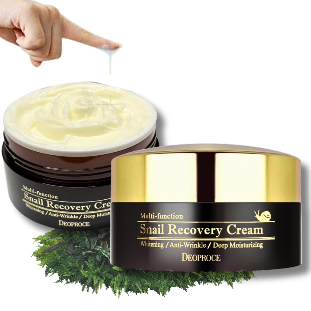 Deoproce snail recovery cream bottle highlighting lightweight hydration.