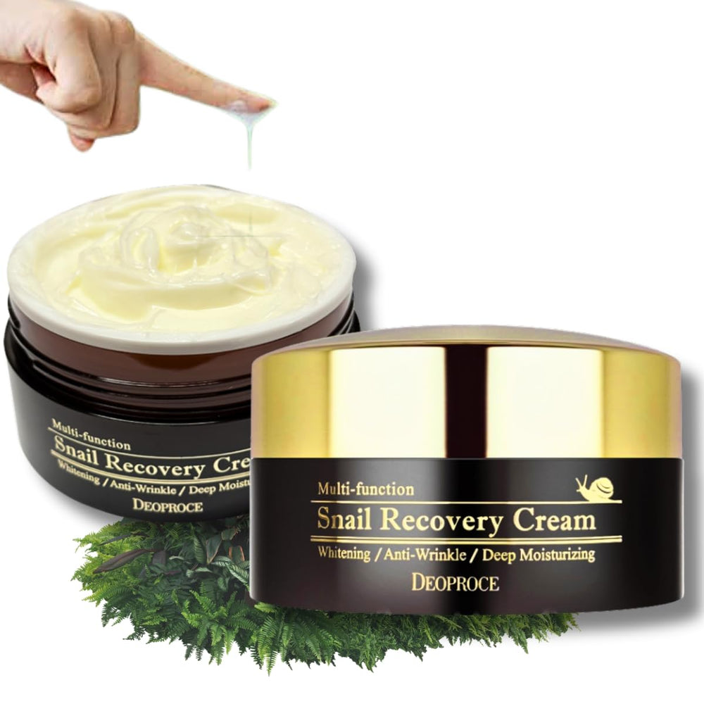 Deoproce snail recovery cream bottle highlighting lightweight hydration.