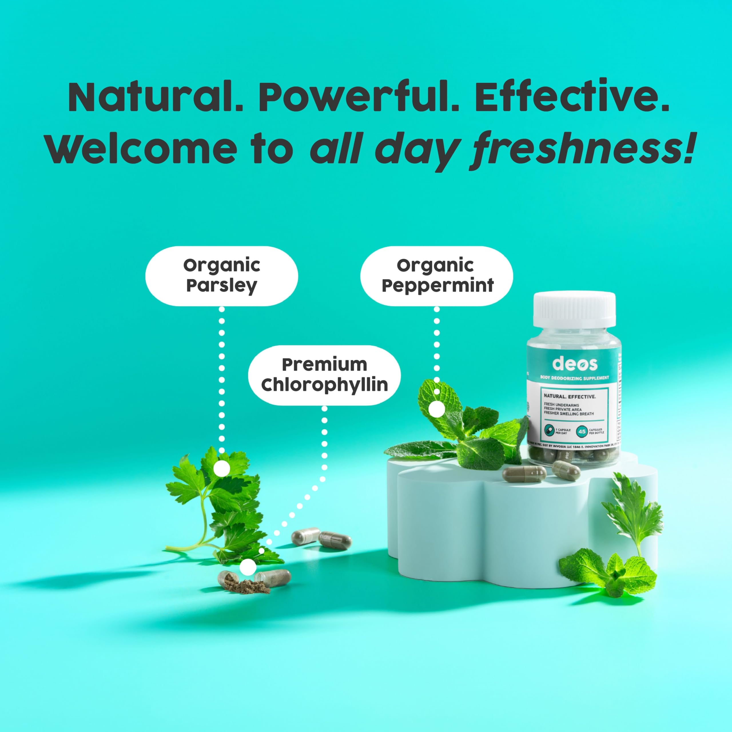 DEOS full-body freshness scene depicts confidence with head-to-toe odor control