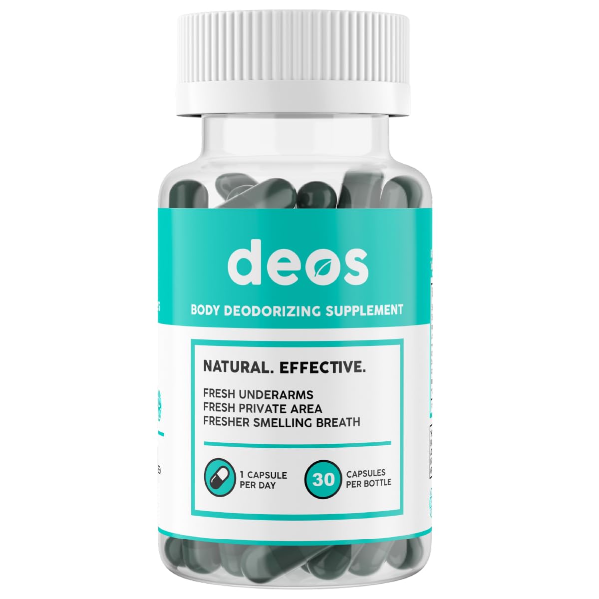 DEOS internal deodorant bottle shows head-to-toe freshness potential for daily odor control