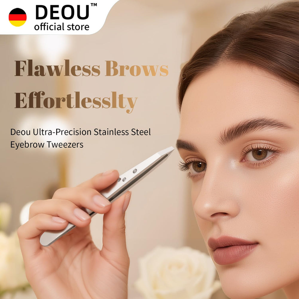 DEOU eyebrow plucker travel-ready case keeps tools protected on trips.
