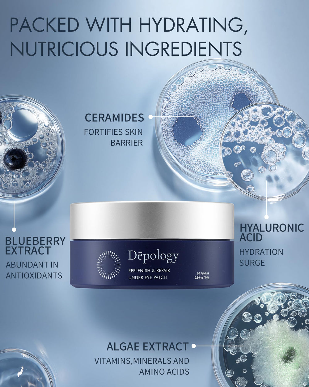 Depology botanical extracts and seaweed essence image signals natural ingredients for hydration.