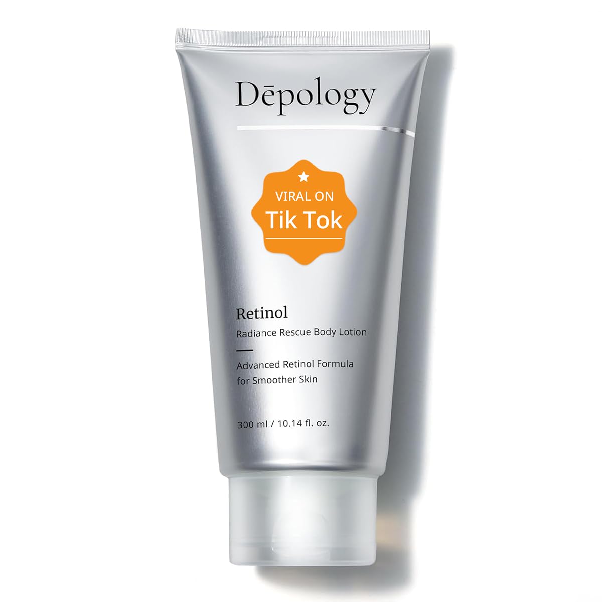 Depology Ultra-Size Firming Retinol Body Lotion pump promoting firmer smoother skin