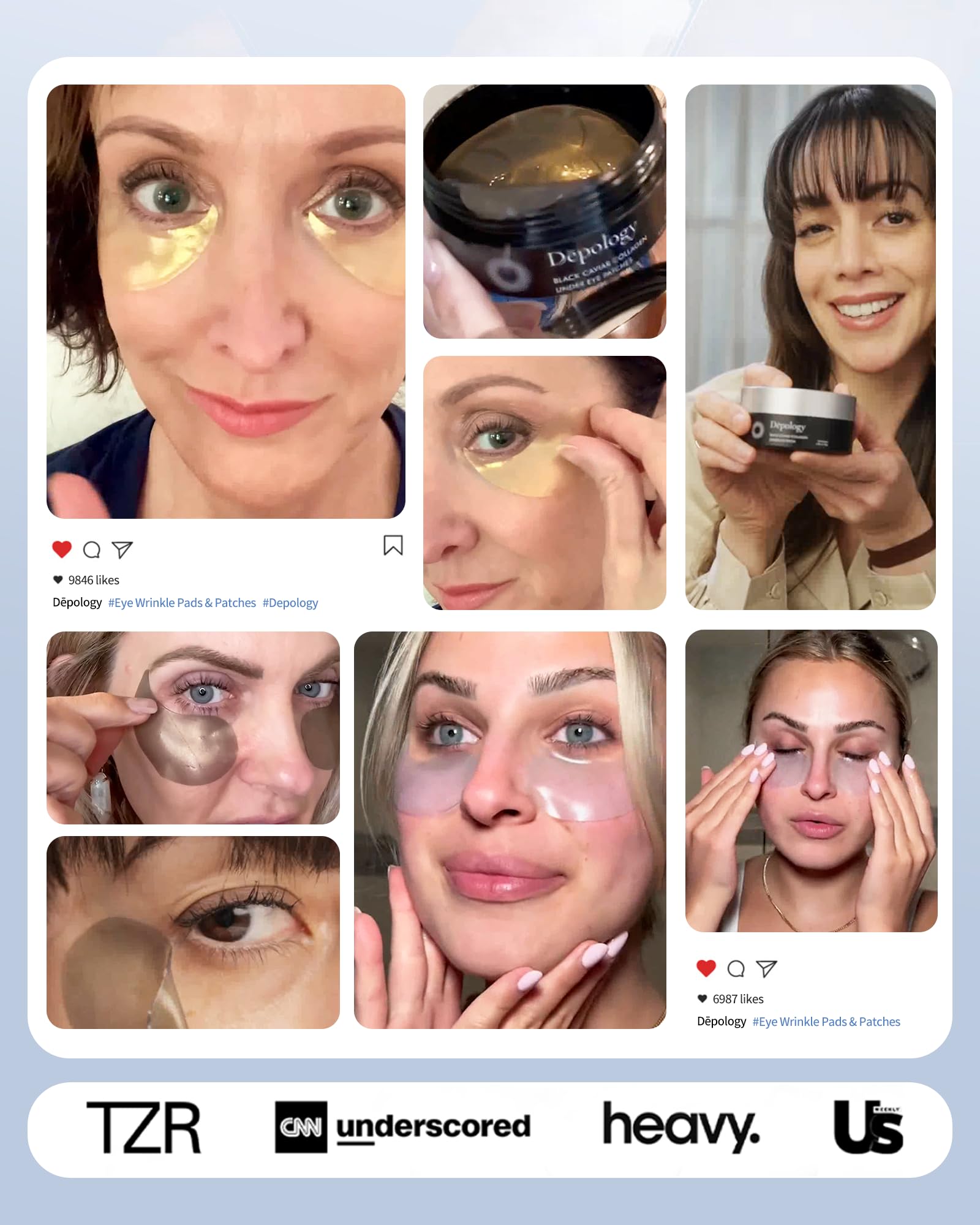 Depology under-eye patches for puffy eyes applied to under-eye area during routine.
