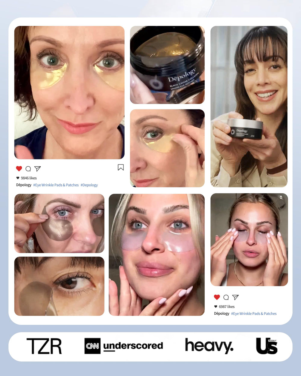 Depology under-eye patches for puffy eyes applied to under-eye area during routine.