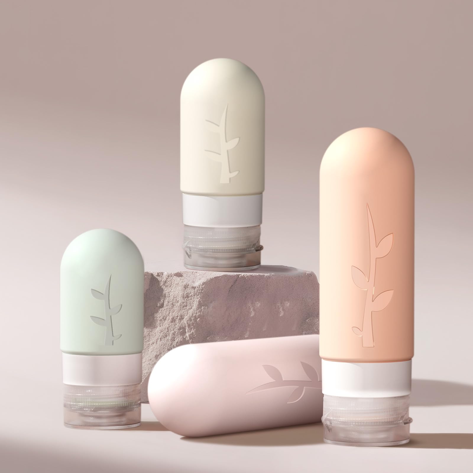 DEPOZA leak-proof silicone bottles close-up showing secure seals