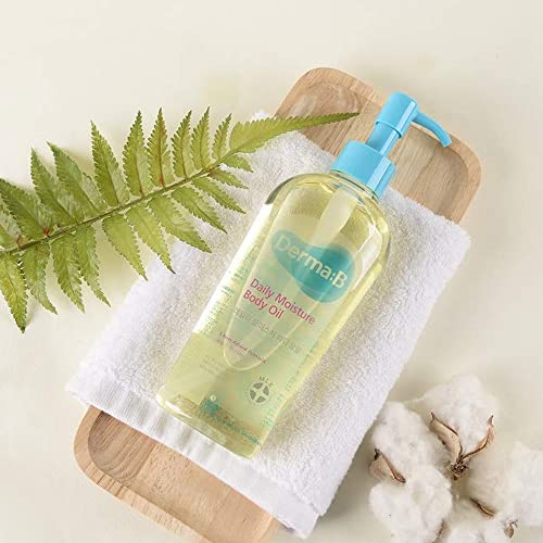 Derma B after-shower hydration scene emphasizes long-lasting moisture.