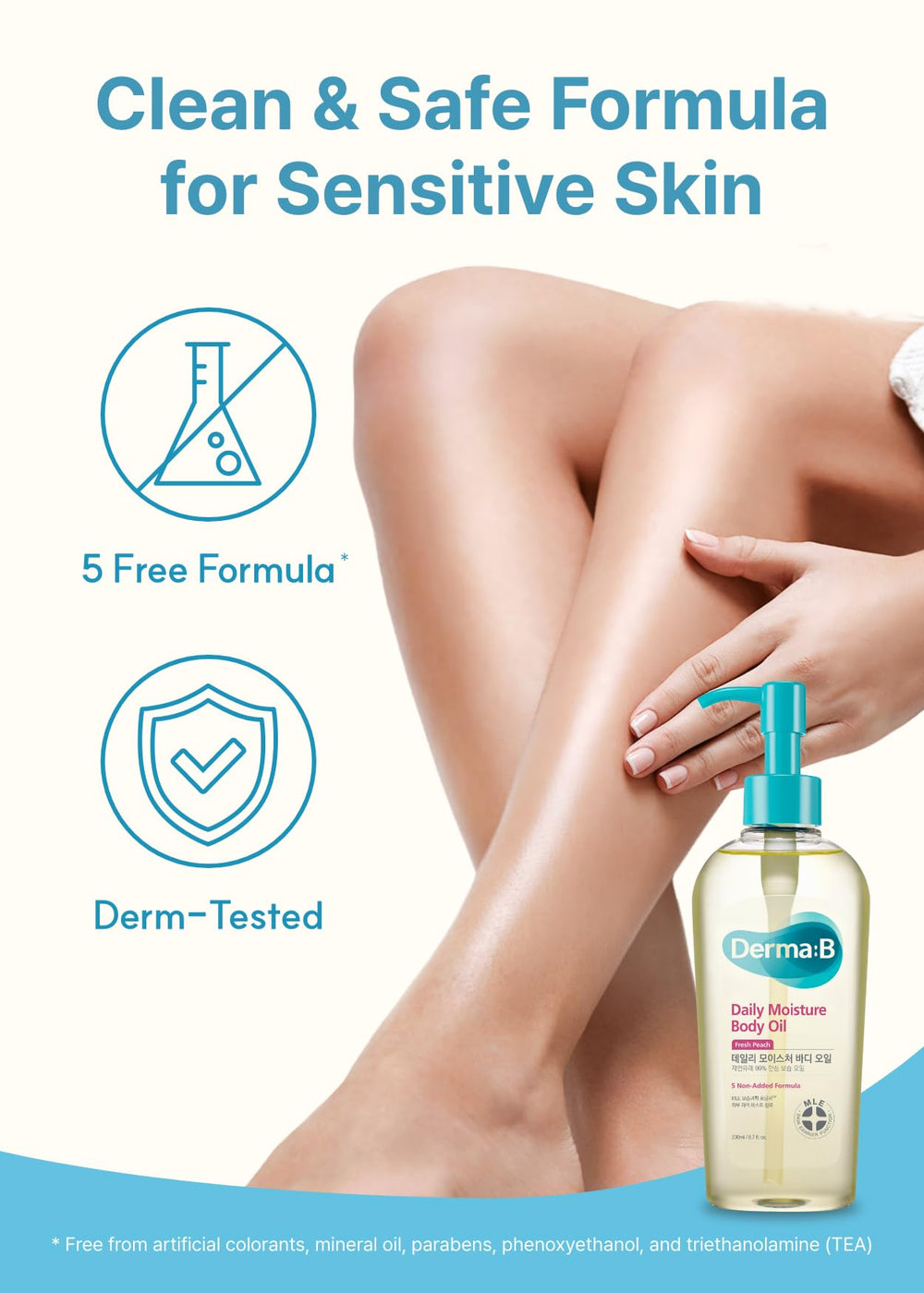 Derma B quick-absorb MLE formula close-up showcases fast hydration.