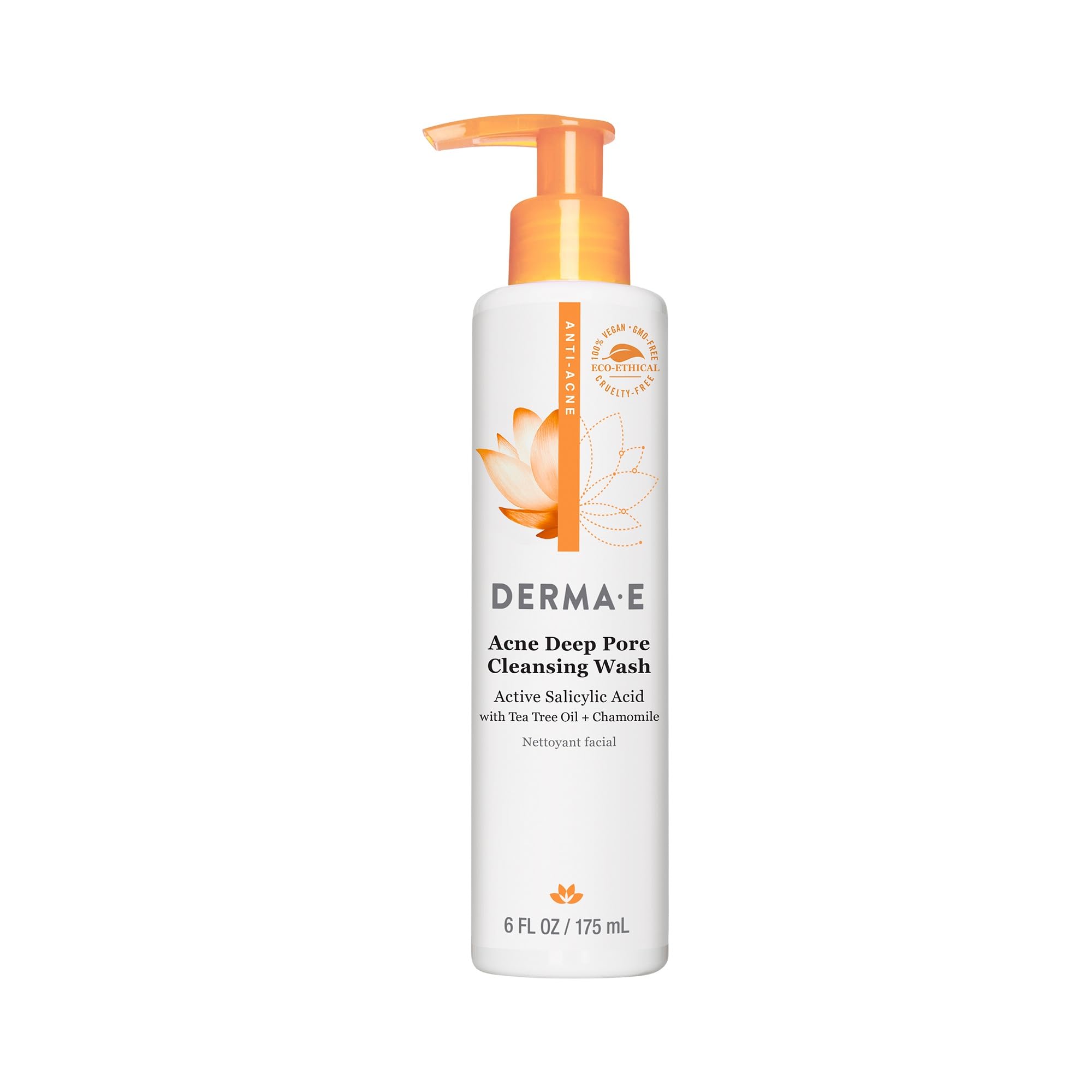 Derma E Acne Deep Pore Cleansing Wash bottle highlights oil-control for clear skin.