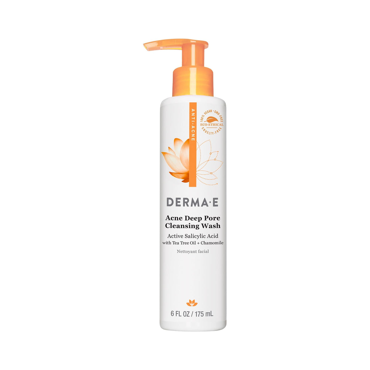 Derma E Acne Deep Pore Cleansing Wash bottle highlights oil-control for clear skin.