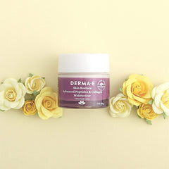 Derma E Advanced Peptides & Collagen Moisturizer application close-up shows massage for absorption.