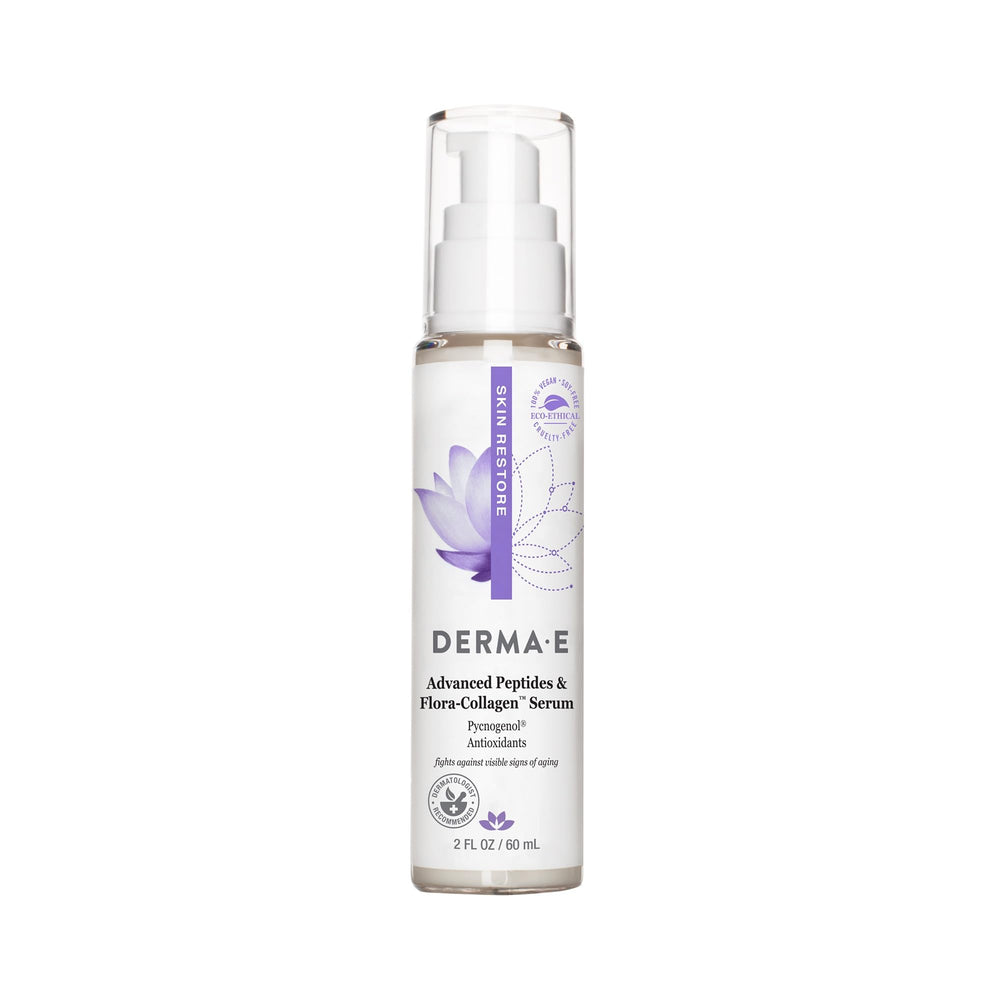 Derma E Advanced Peptides Serum bottle front promotes hydration and smoother skin