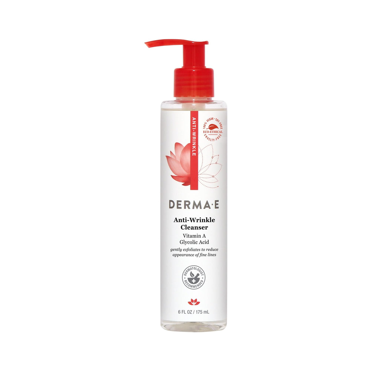 Derma E Anti-Wrinkle Cleanser bottle ready for daily cleanse, helping remove makeup and impurities.