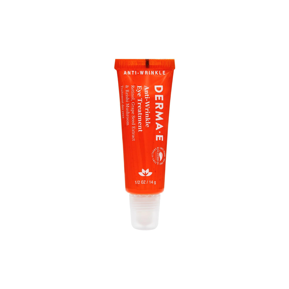 Derma E anti-wrinkle eye treatment tube demonstrates lightweight formula for smoother under-eye area.