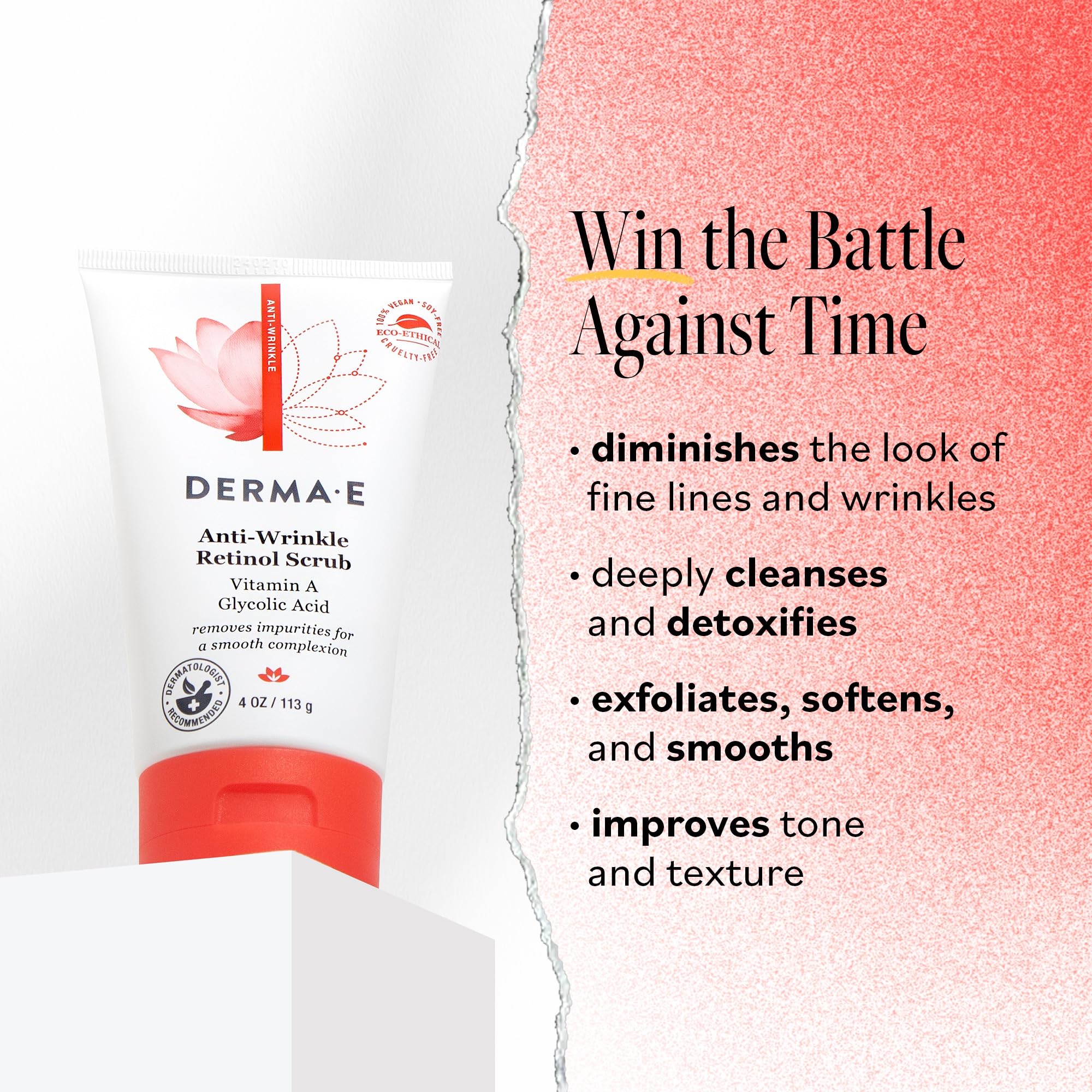 Derma E Anti-Wrinkle Scrub texture closeup showing micro-exfoliation particles for smoother skin.