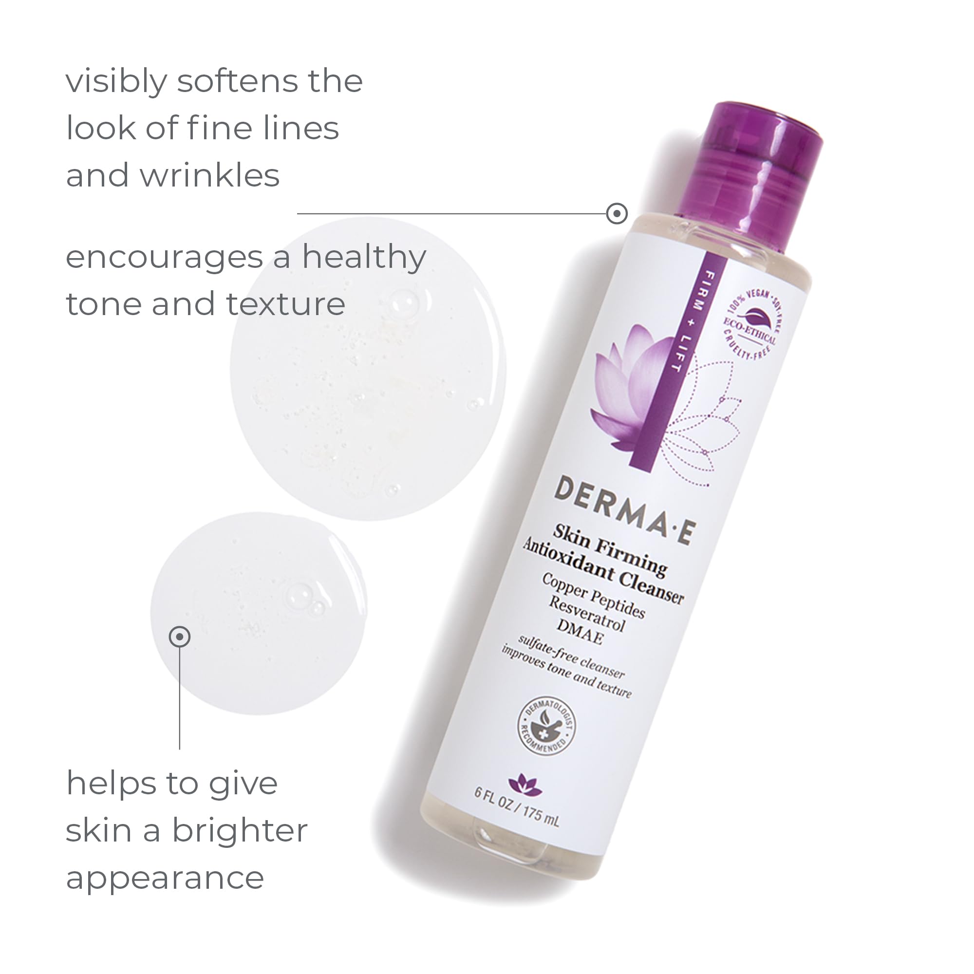 Derma E foam closeup captures creamy texture ideal for calm, hydrating wash.