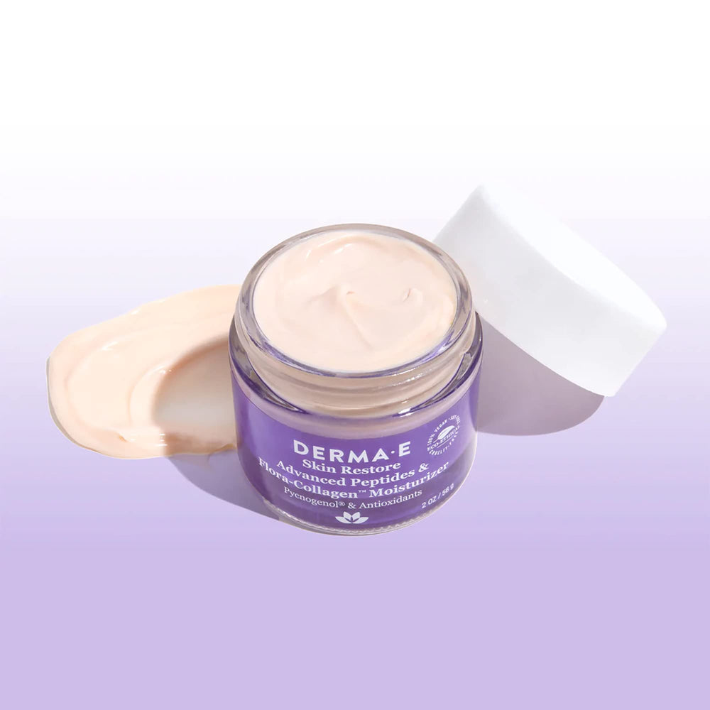 Derma E day-night-use routine display shows routine-friendly moisturizer.