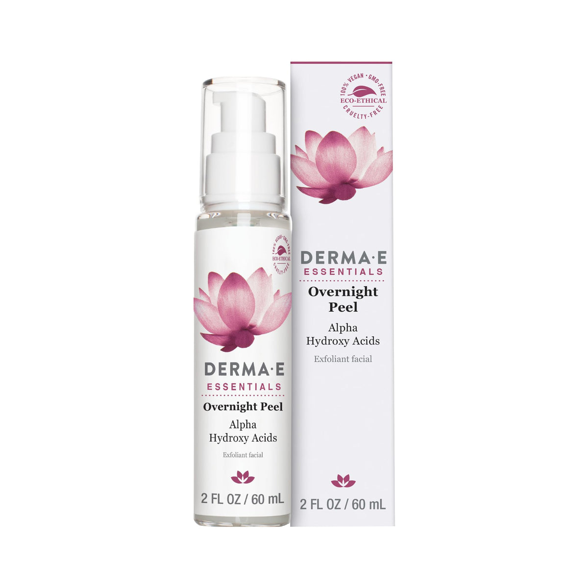 Derma E Essentials Overnight Peel jar closeup shows creamy texture for gentle overnight exfoliation.