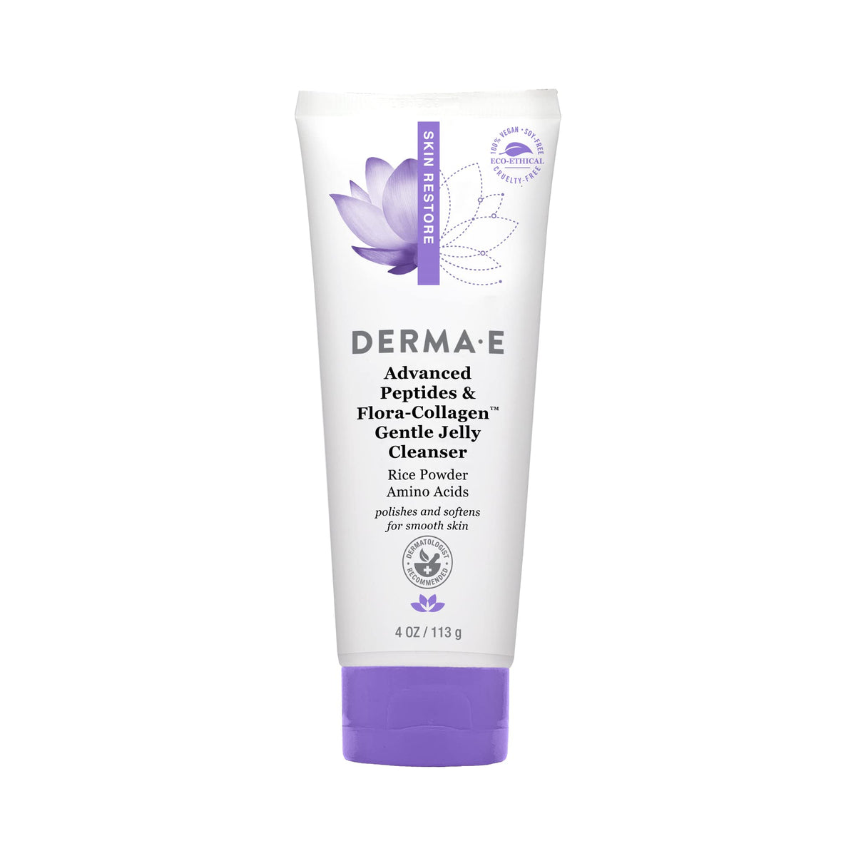 Derma E Gentle Jelly Cleanser bottle demonstrates cleansing action for clean, nourished skin