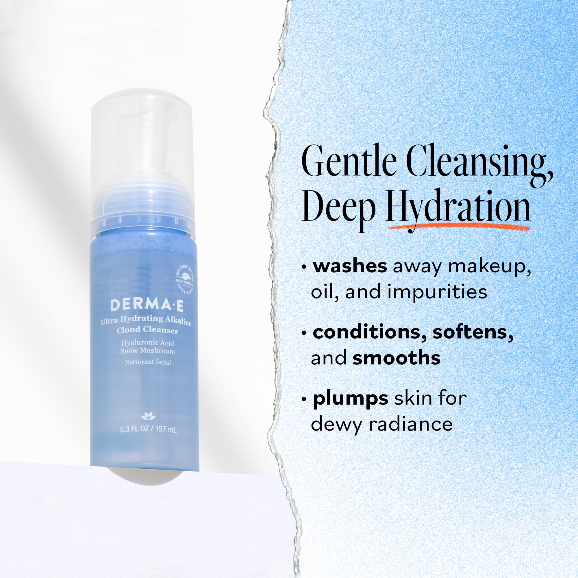 Derma E Hyaluronic Acid moisture splash emphasizes hydrating cleanse for parched skin.