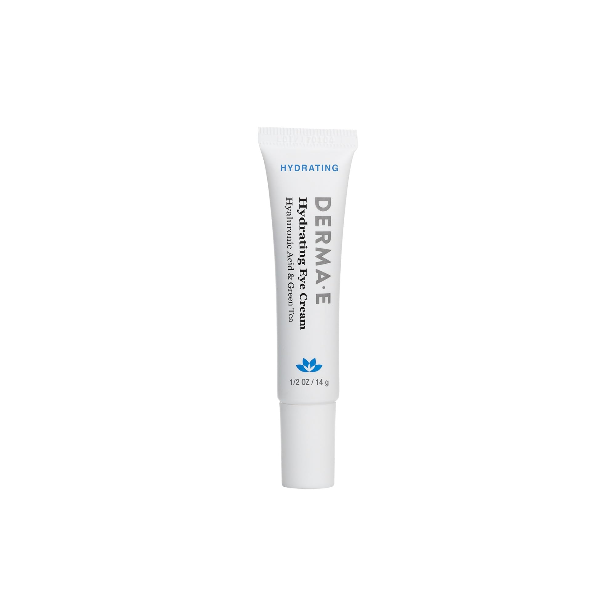 Derma E Hydrating Eye Cream tube close-up highlighting creamy, hydrating formula for delicate eye skin