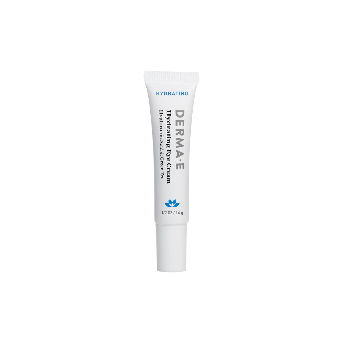 Derma E Hydrating Eye Cream tube close-up highlighting creamy, hydrating formula for delicate eye skin