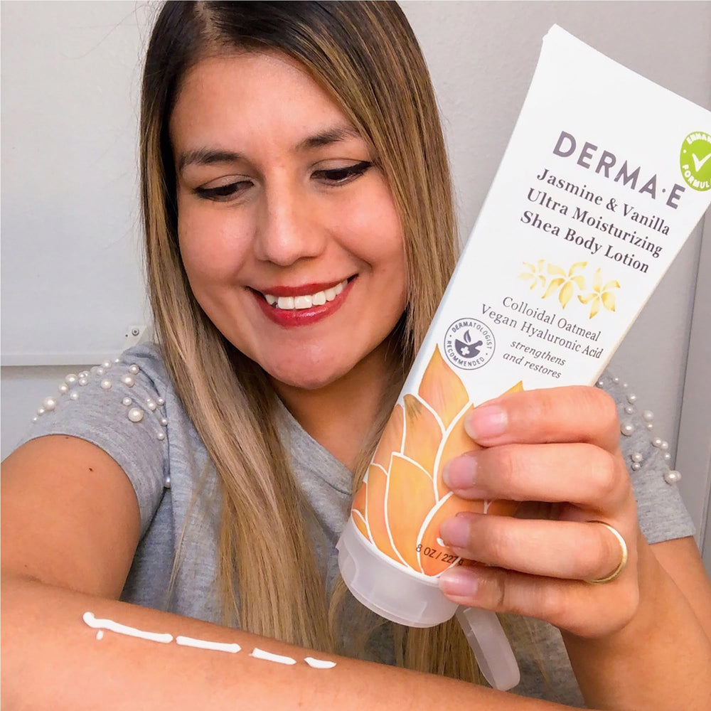 Derma E Jasmine and Vanilla application on elbows and knees – targets dry patches
