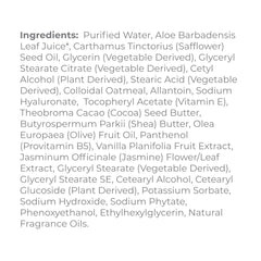 Derma E Jasmine and Vanilla oats and hyaluronic acid ingredients – soothing hydration