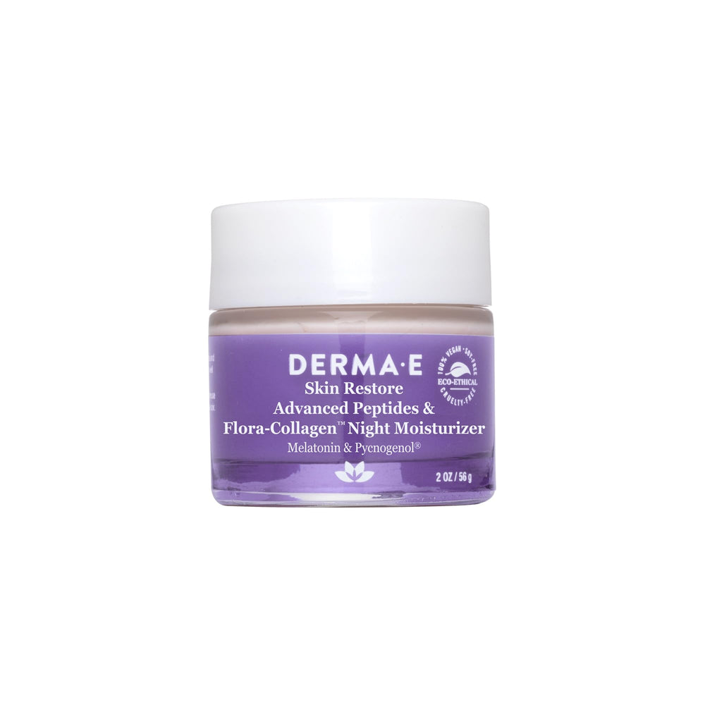 Derma E night moisturizer jar closeup showing creamy overnight hydration.