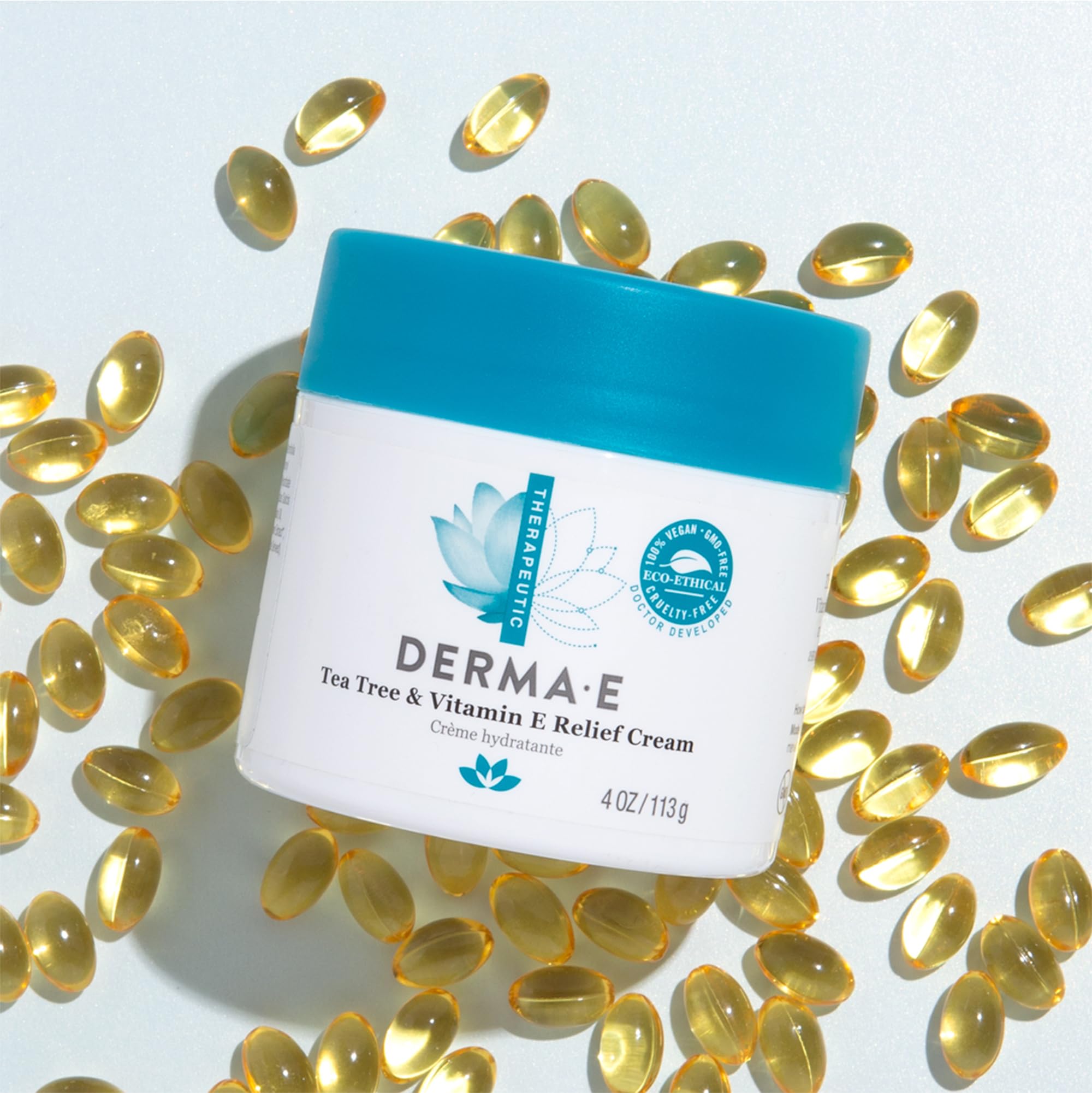 Recyclable packaging icon on Derma E relief cream