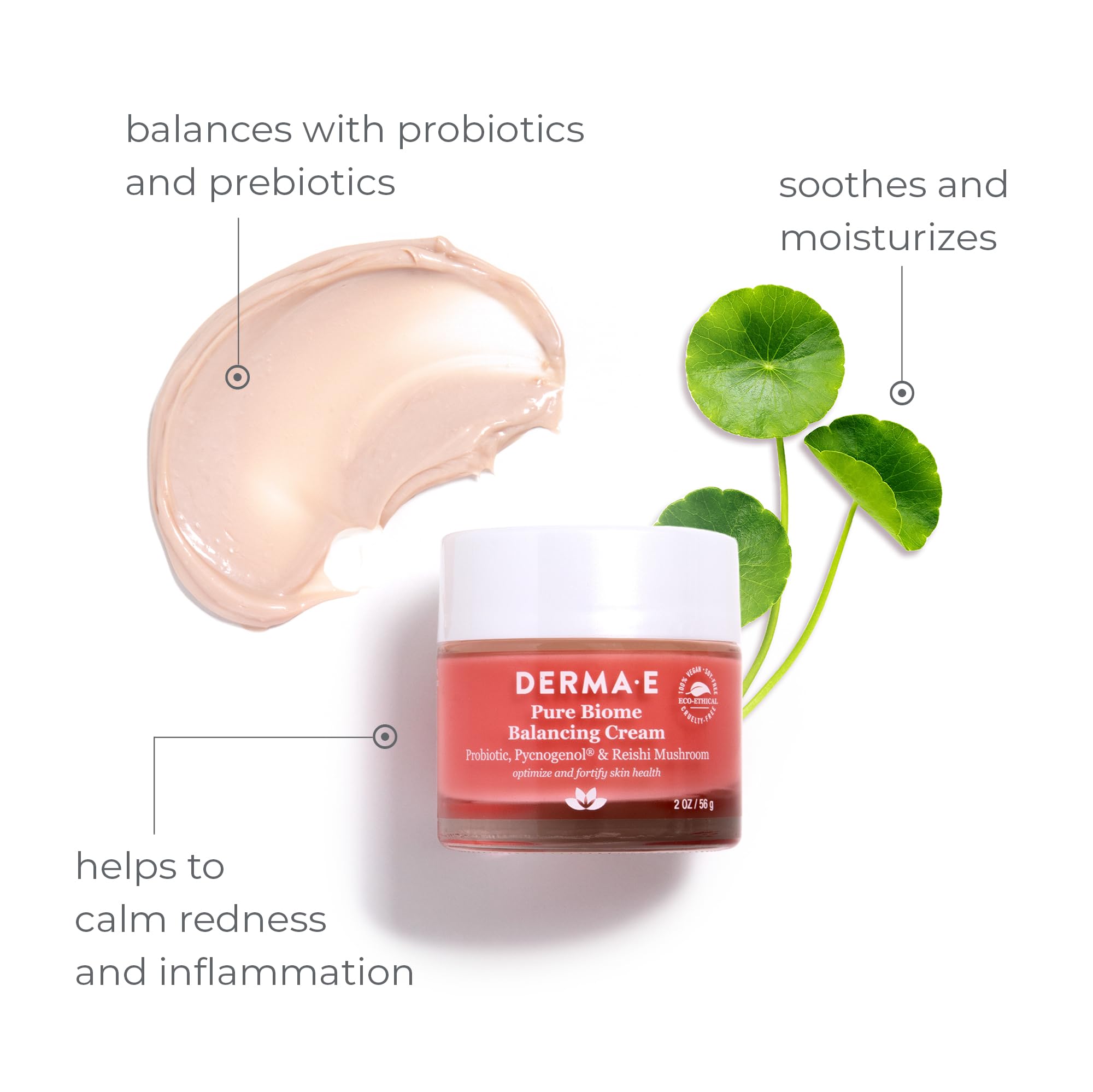 Derma E Pure Biome Balancing Cream swirling on skin suggests rich hydration.