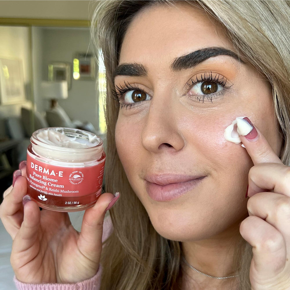 Derma E Pure Biome Balancing Cream Vitamin C boost for brightness and comfort.