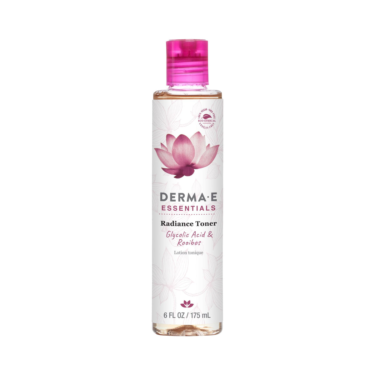 Derma E Radiance Toner bottle close-up for brighter, smoother skin prep