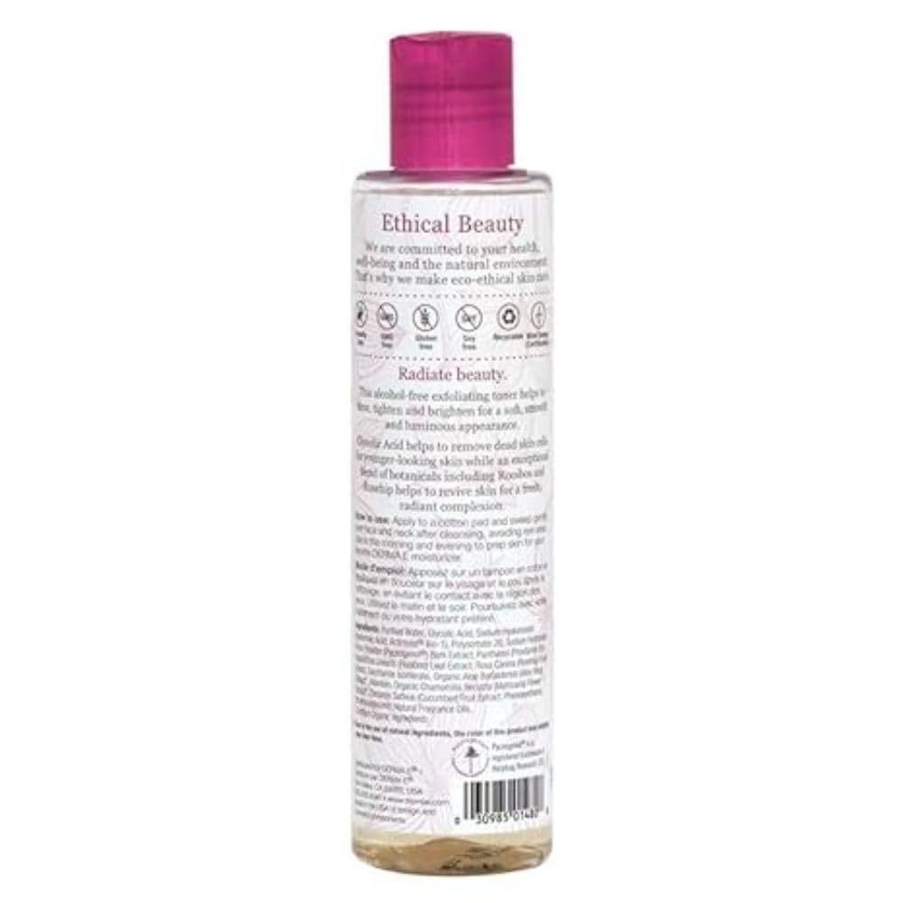 Derma E Radiance Toner liquid on cotton pad shown for exfoliation