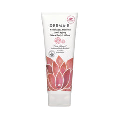 Derma E Rosehip Almond anti aging body lotion bottle with lightweight non greasy hydration