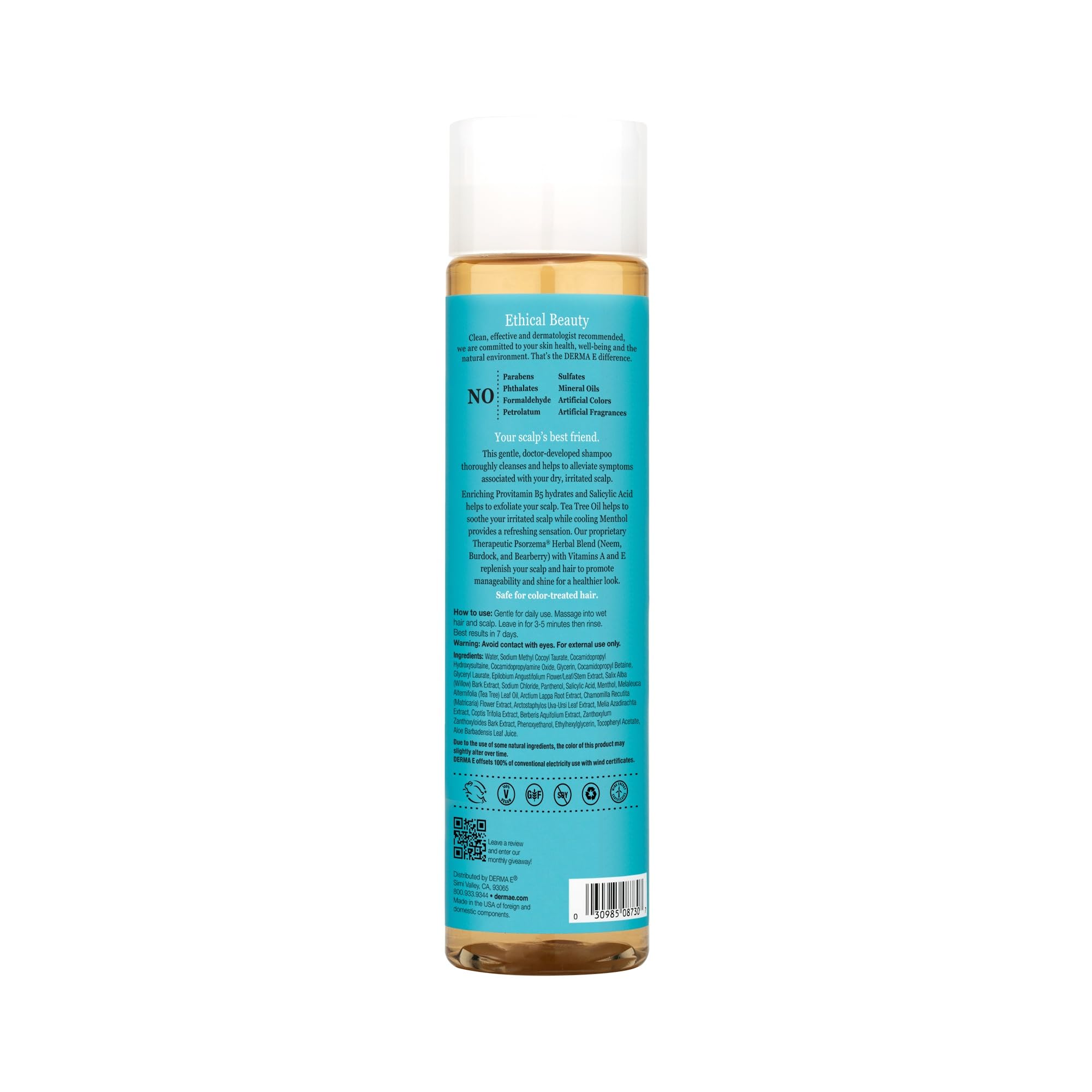 Derma E Scalp Relief Shampoo hair close-up with healthy shine.